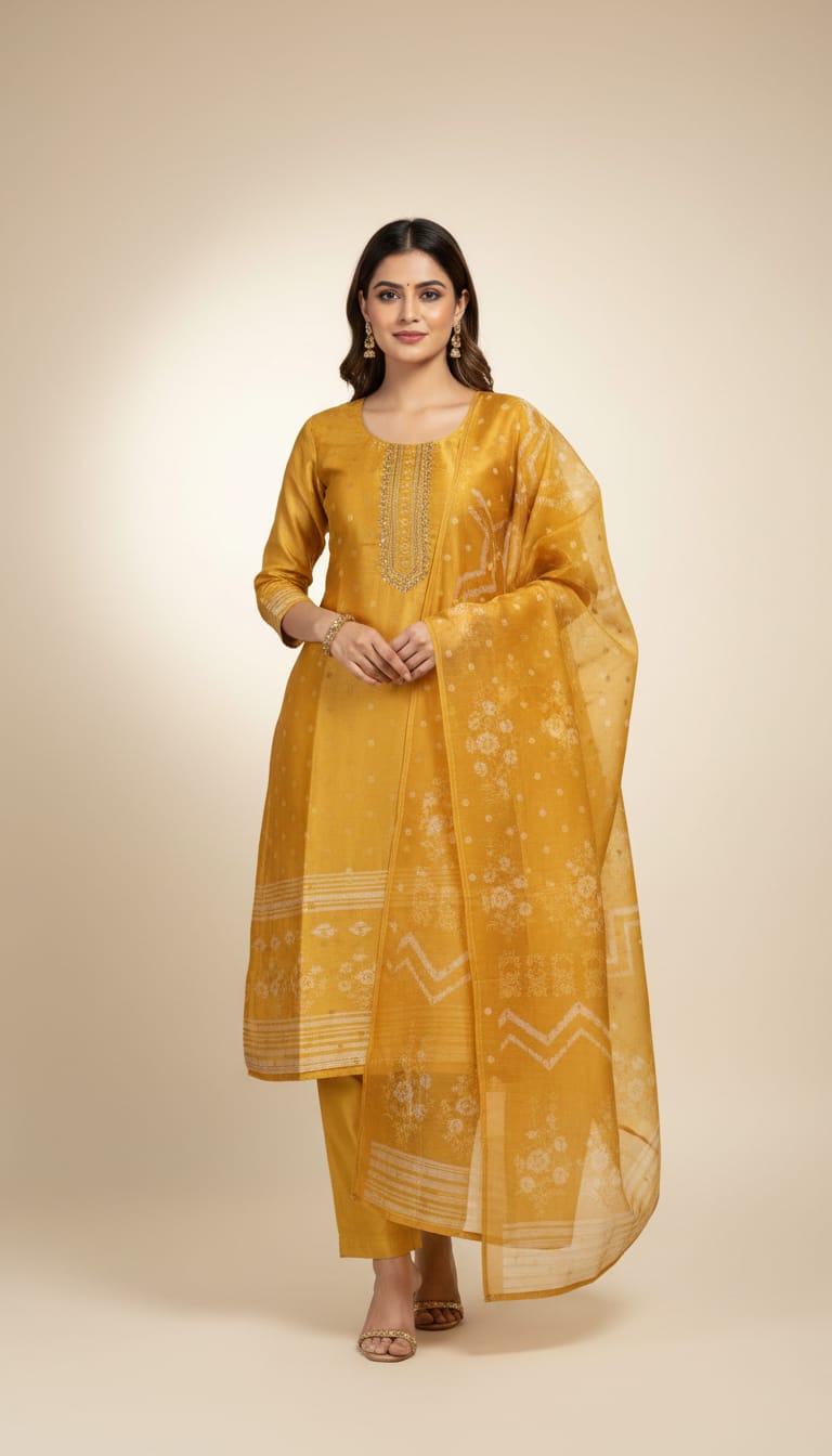 Shree Shanti Selection - Yellow Printed Straight Suit Set